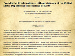 El presidente Barack Obama reconoce el 10º aniversario del Departamento de Seguridad Nacional de EE. UU. y las agencias que lo componen en una proclamación presidencial