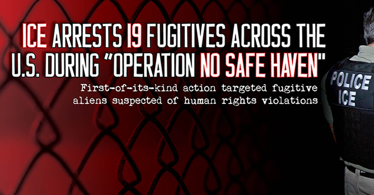 ICE arrests 19 fugitives across the US during 'Operation No Safe Haven'--first of its kind action target fugitive aliens suspected of human rights violations