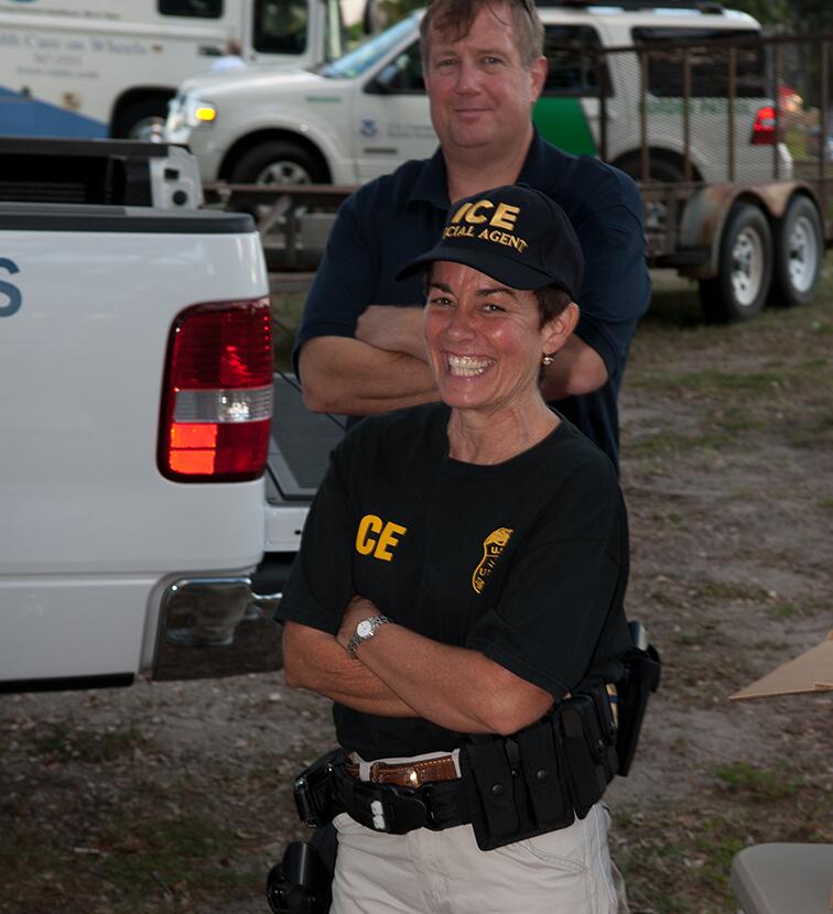Special Agent Cannon and Agent Van Lindsey on National Night Out in Sebastian, Florida, in 2012.