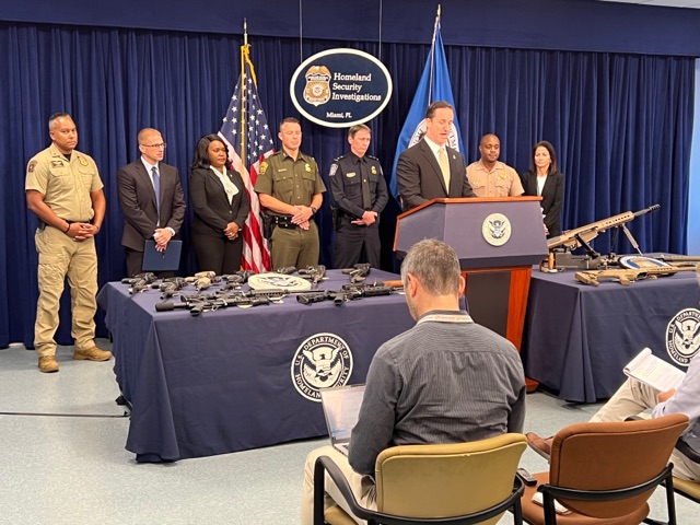 Homeland Security Investigations (HSI) Miami announced Aug. 17 efforts to curb the increased flow of weapons, weapon parts and ammunition to Haiti and the Caribbean. Anthony Salisbury, special agent in charge of HSI Miami, along with Department of Homeland Security (DHS) partners made the announcement.