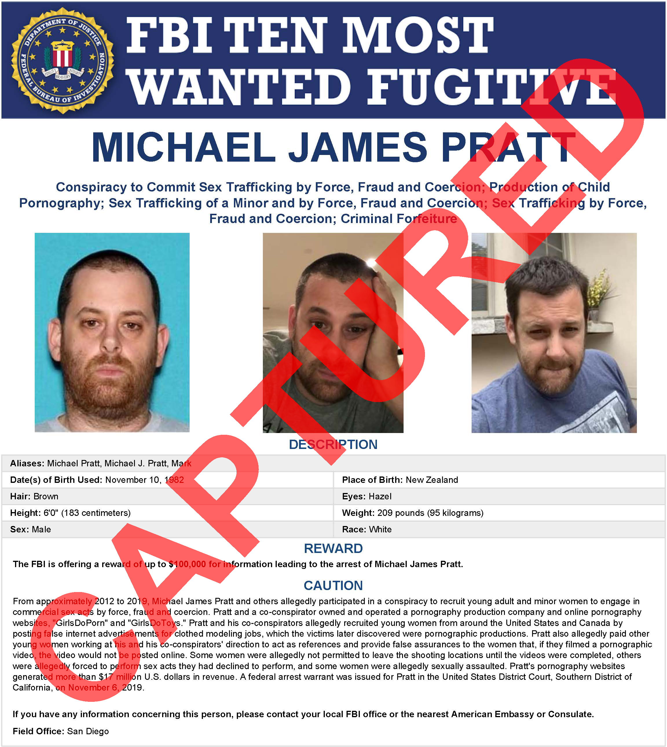 Captured: FBI Ten Most Wanted Fugitive Michael James Pratt