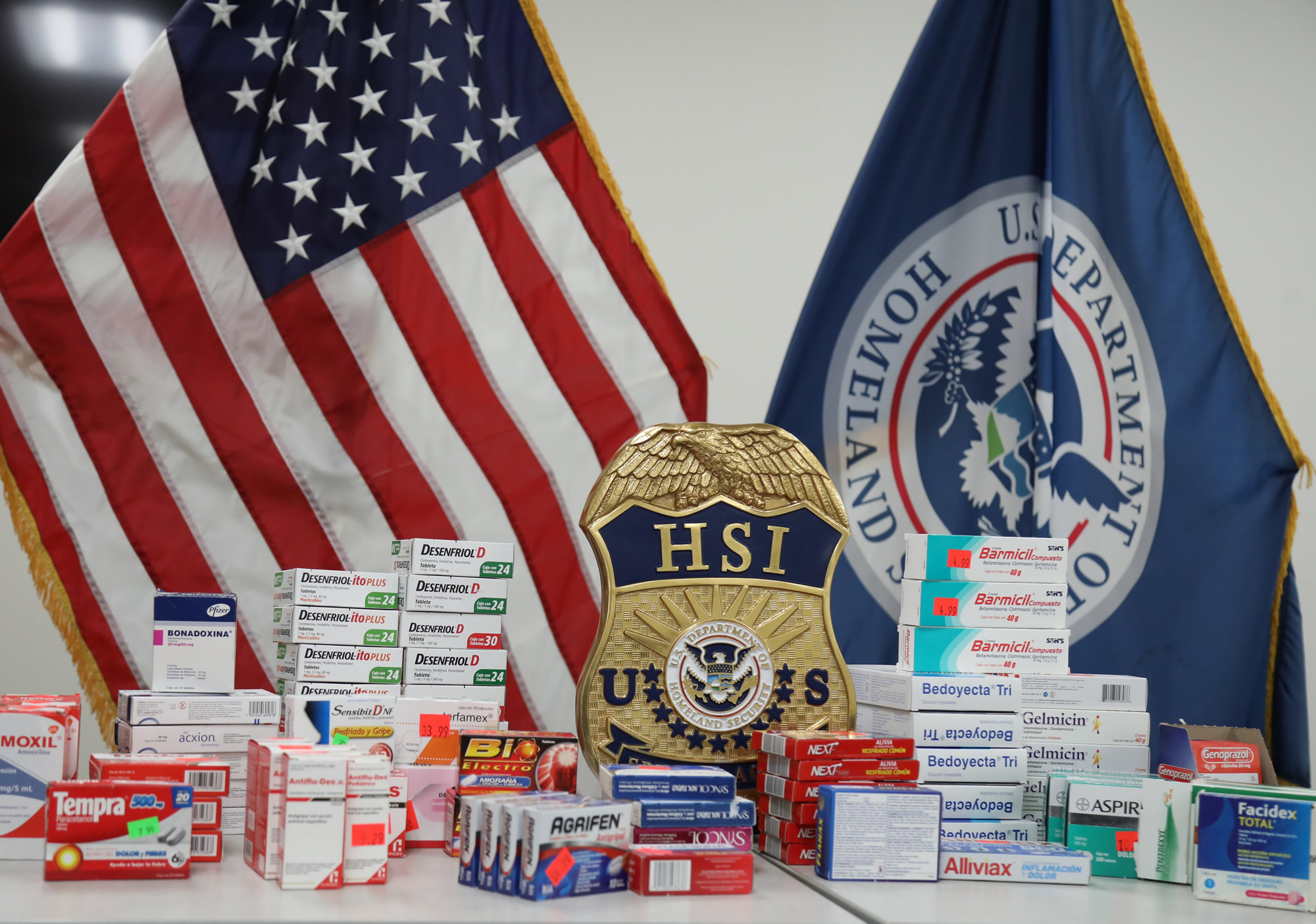 HSI El Paso special agents seized 10,617 doses of counterfeit pharmaceuticals and prescription drugs from area businesses, including a flea market stand.