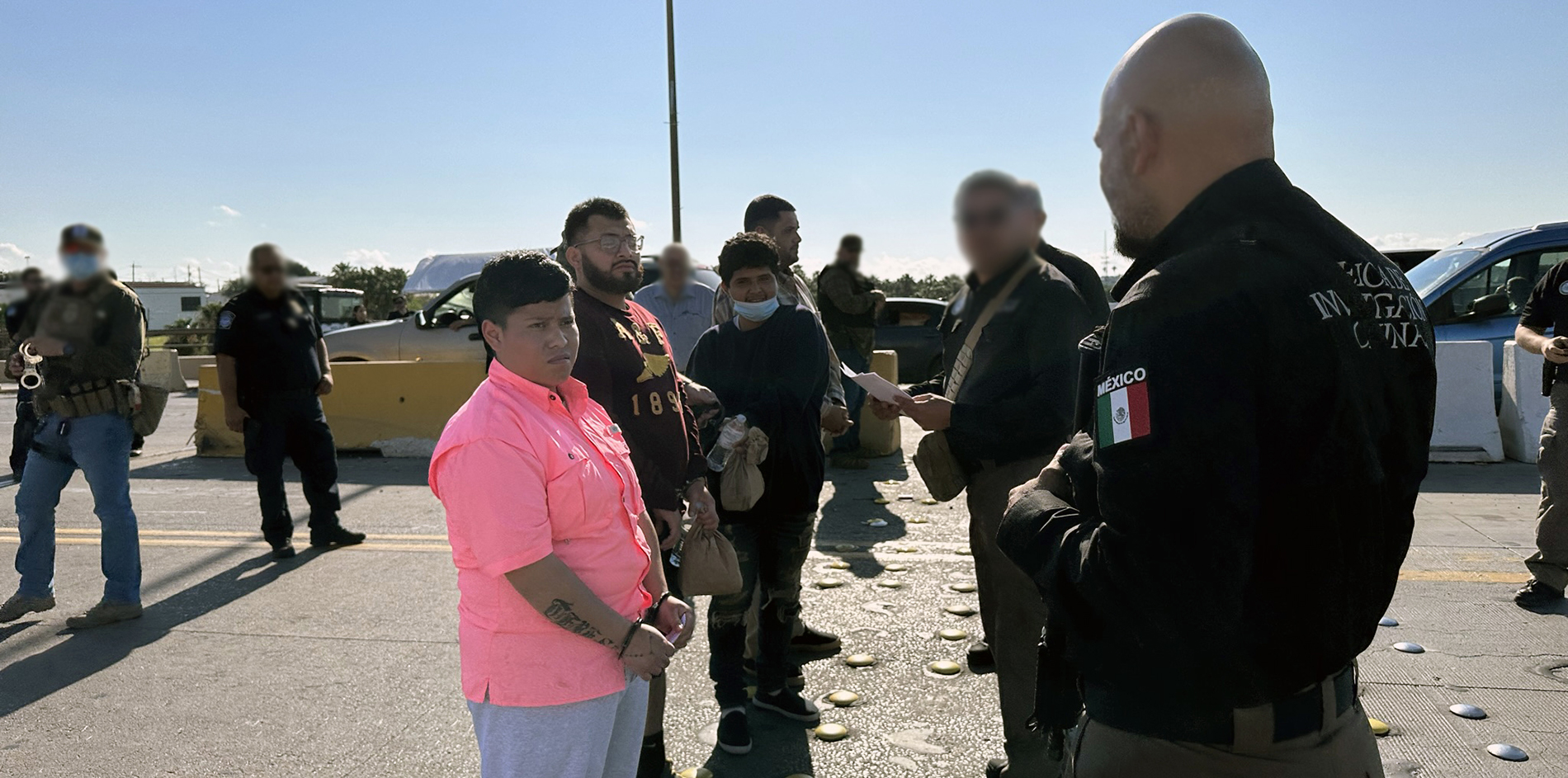 ERO Houston deportation officers transfer custody of four foreign fugitives including one individual wanted for aggravated rape of a minor to Mexican authorities on the Juarez-Lincoln Bridge in Laredo, Texas, May 25.