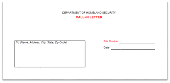 Call-In Letter, Form G-56