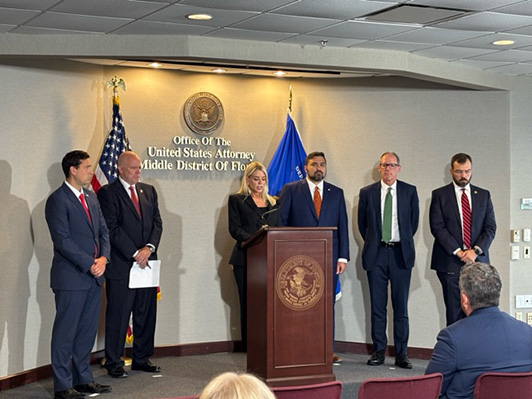 ICE Homeland Security Investigations joined U.S. Attorney General Pamela Bondi to announce 12 individuals charged in an international conspiracy involving alien smuggling, asylum fraud and money laundering schemes that brought thousands of illegal aliens into the United States for profit.