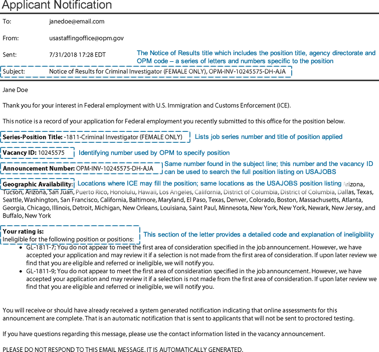 sample email response for criminal investigators appicants