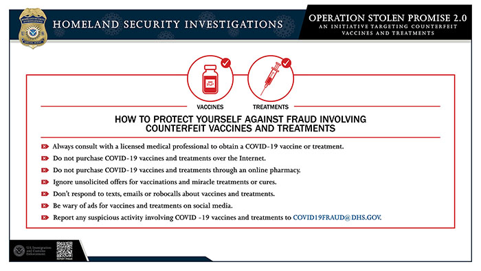 ICE pivots to combat COVID-19 vaccine fraud with launch of Operation Stolen Promise 2.0