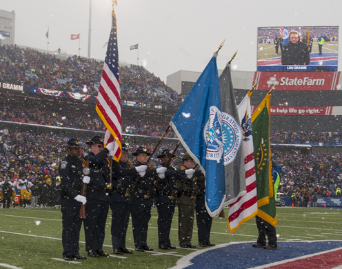 ERO Buffalo Honor Guard presents colors for NFL game in Buffalo