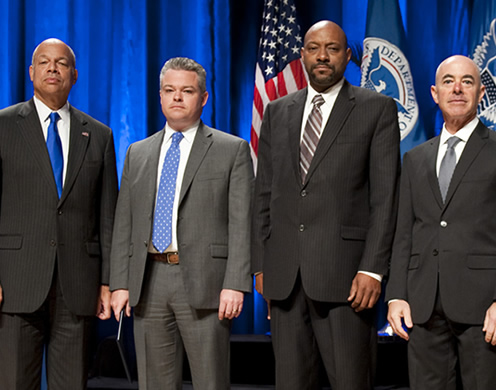 Secretary of Homeland Security Jeh Johnson and Deputy Secretary of Homeland Security Alejandro Mayorkas presented the Secretary's Unity of Effort Award to the U.S. Immigration and Customs Enforcement Detention Reform Working Group