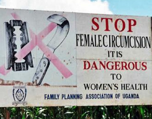 A road sign protesting FGM/C near Kapchorwa, Uganda.