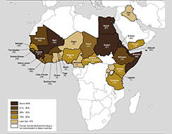 Graphic showing percentages of girls and women, ages 15 to 49, who have undergone FGM/C in Africa.  From a Government Accountability Office 2016 Report, based on data collected by the United Nations Children’s Fund.