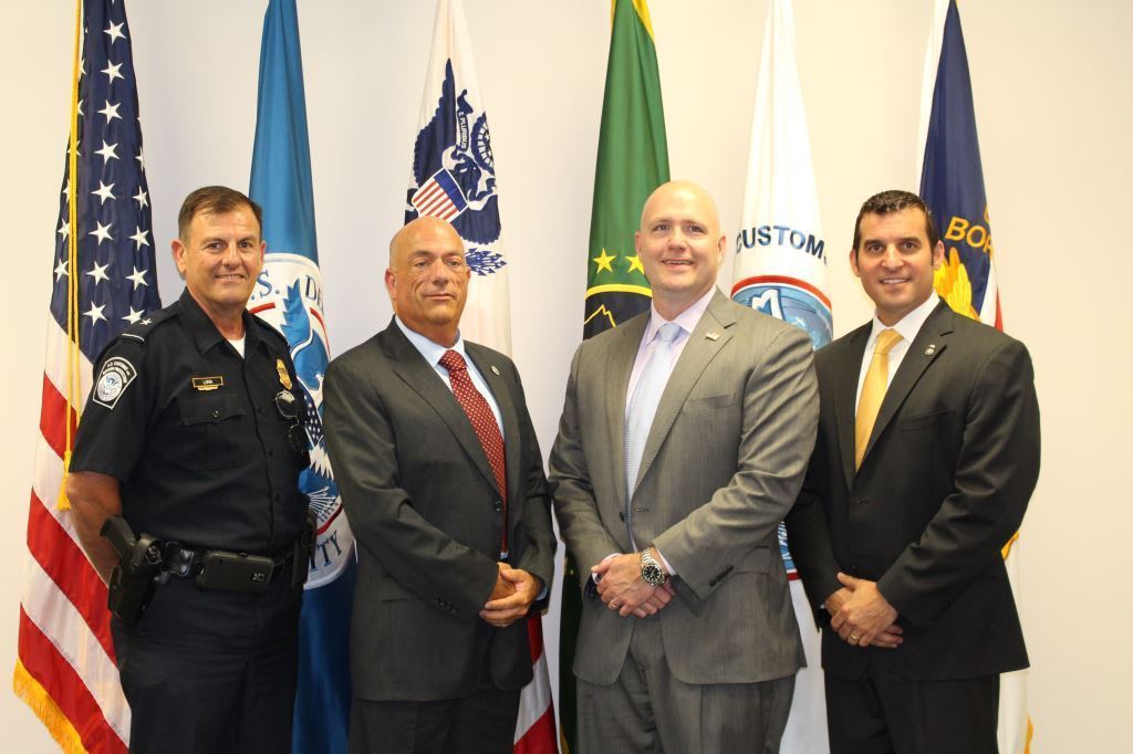 CBP Norfolk Area Port Director Mark J. Laria; CBP Atlanta Director of Field Operations Donald F. Yando; HSI Washington, D.C. Special Agent in Charge Patrick J. Lechleitner; and HSI Norfolk Assistant Special Agent in Charge Michael K. Lamonea 