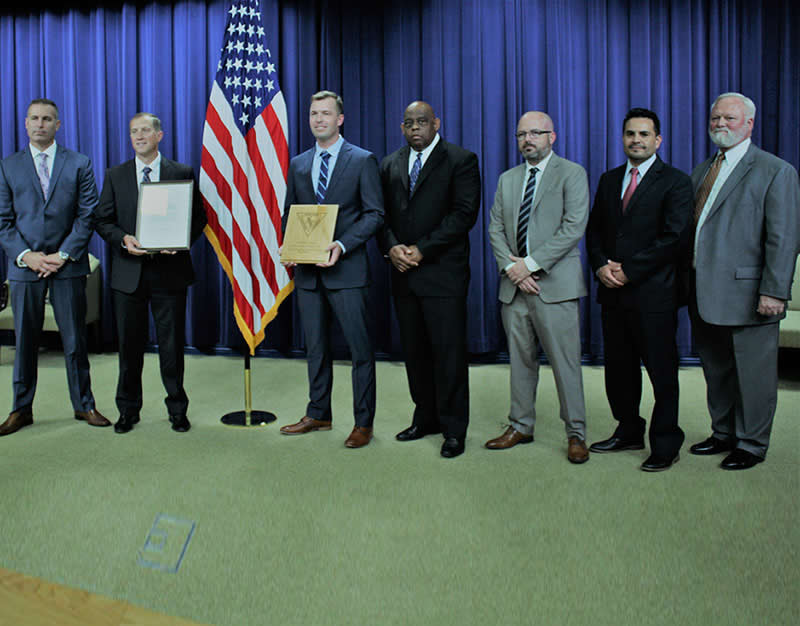 HSI personnel from San Diego pose with Thomas Padden, U.S. Interdiction Coordinator at Office of National Drug Control Policy, (far right) July 19, at the annual U.S. Interdiction Coordinator Award Ceremony.
