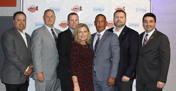 HSI Tampa leadership supported CFA Nathan Cruz at the Viva Tampa Bay Hispanic Heritage Hero Award program. ASAC Hector Colon, DSAC Kevin Sibley, Group Supervisor Tim Westlove, Kim Cruz, CFA Nathan Cruz, ASAC Micah McCombs and SAC James C. Spero