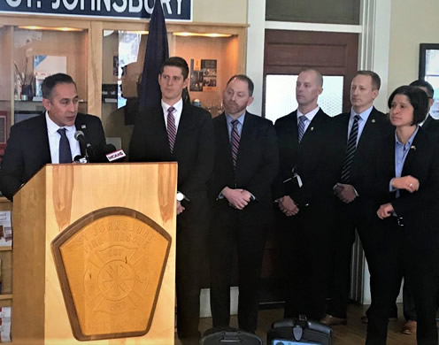 Jason Molina, Acting Special Agent in Charge, HSI Boston expresses appreciation for the strong support and coordination in the multiagency enforcement action as local, state, and federal partners listen at the announcement November14.