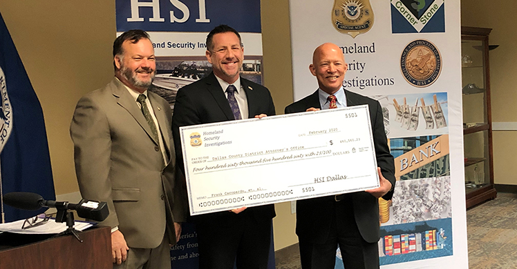 ICE HSI Dallas shares more than $460,000 with Dallas DA's Office for its role in the investigation of a North Texas-based international illegal online gambling organization