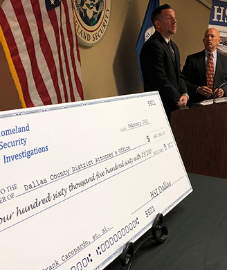 ICE HSI Dallas shares more than $460,000 with Dallas DA's Office for its role in the investigation of a North Texas-based international illegal online gambling organization