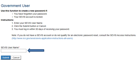 SEVIS User Name field